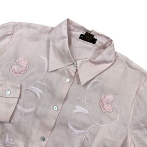 Grace Elements 1X Dusty Rose‎ Embellished Button Up 100% Linen